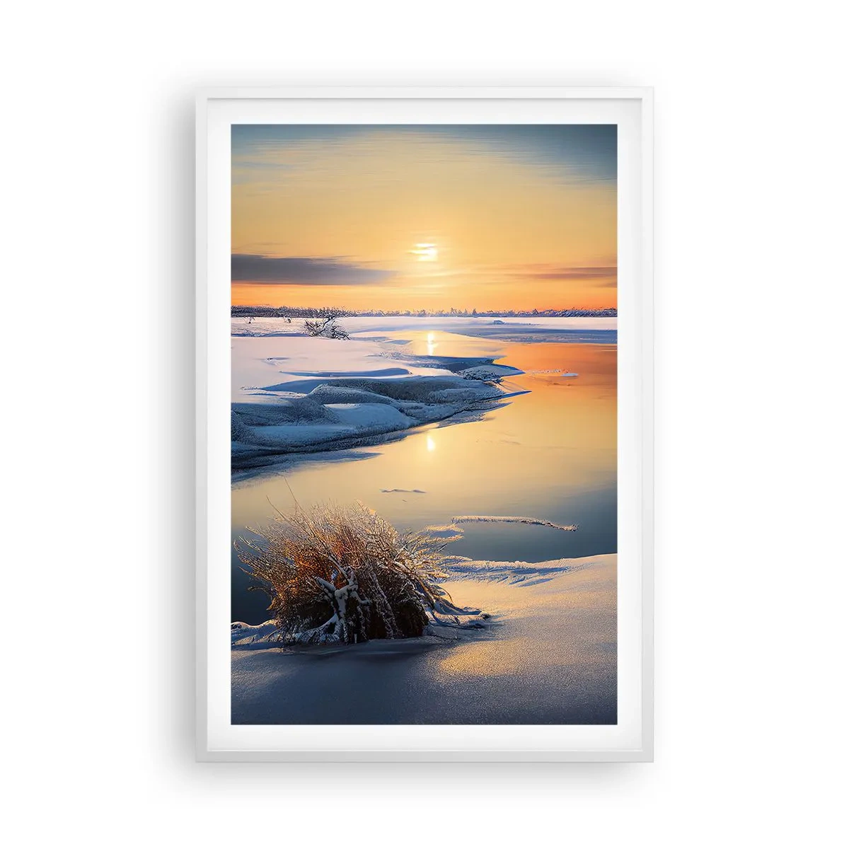 Poster în ramă albă - Apus de soare pe timp de iarnă - 61x91 cm