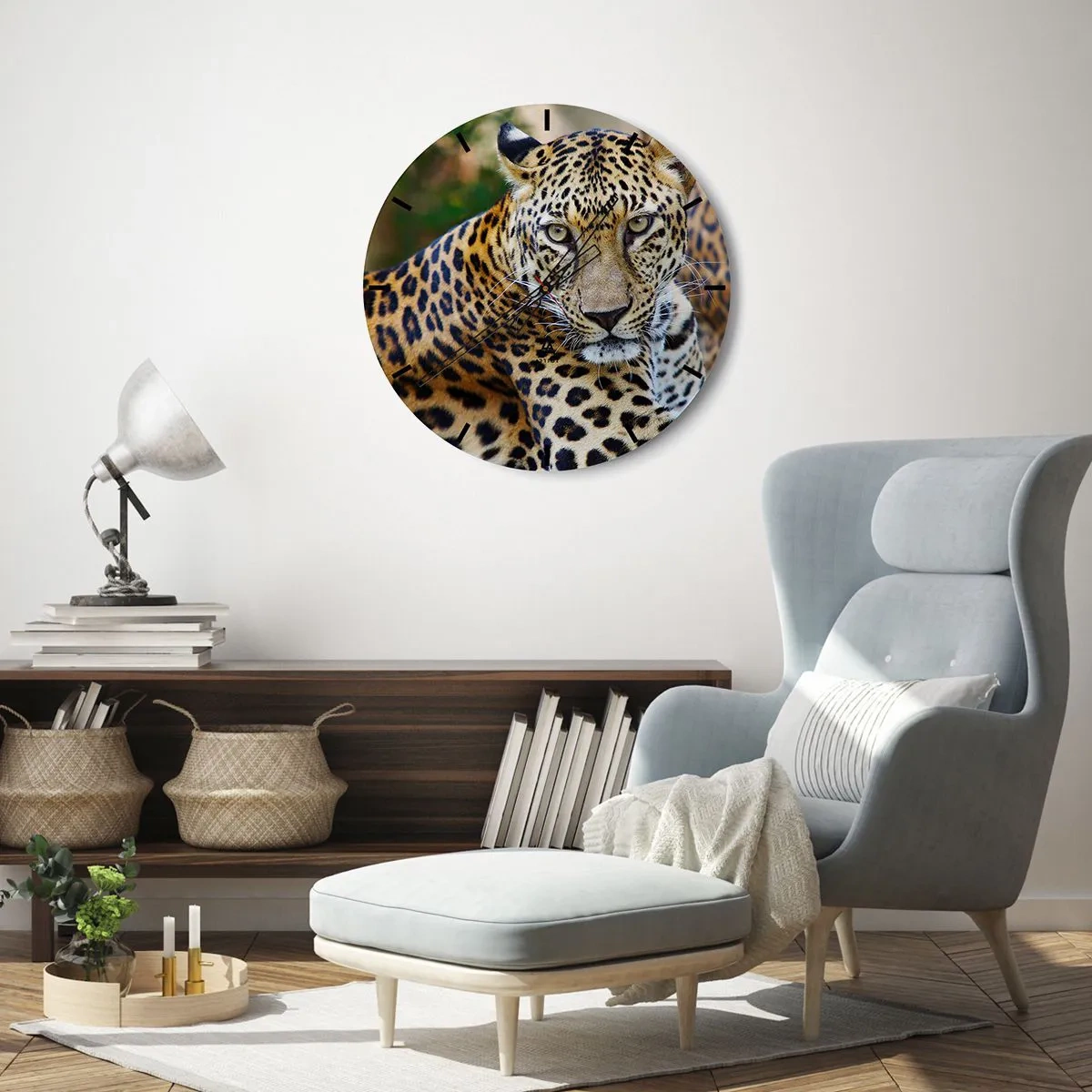 Ceas de perete - Ceas pe sticlă - Ghepardul în mediul său natural - 30x30cm - Sălbatic și liniștit - Decorațiune modernă pentru perete pentru living, bucătărie și dormitor ARTTOR