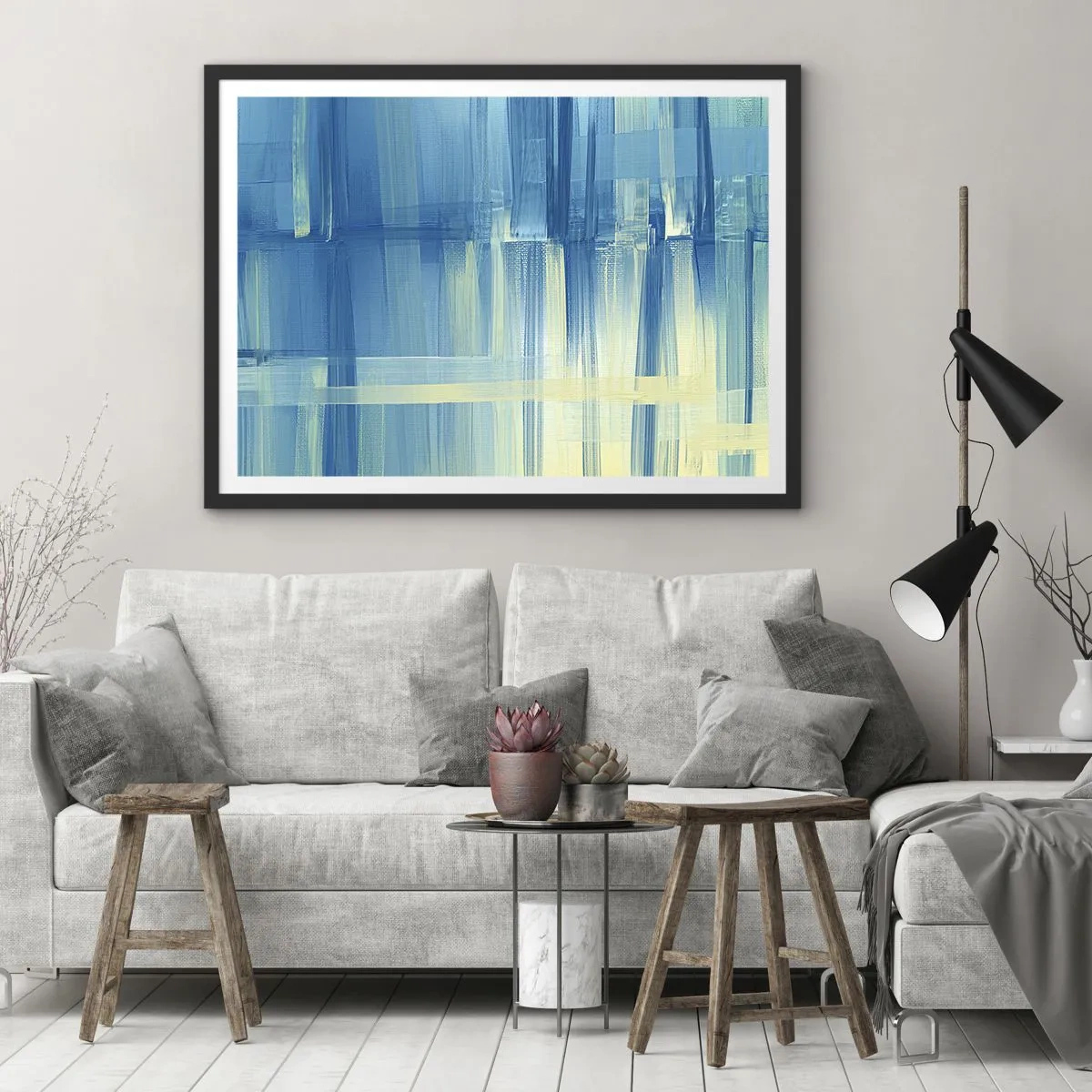 Poster în ramă neagră - Compoziție în turcoaz - 100x70 cm