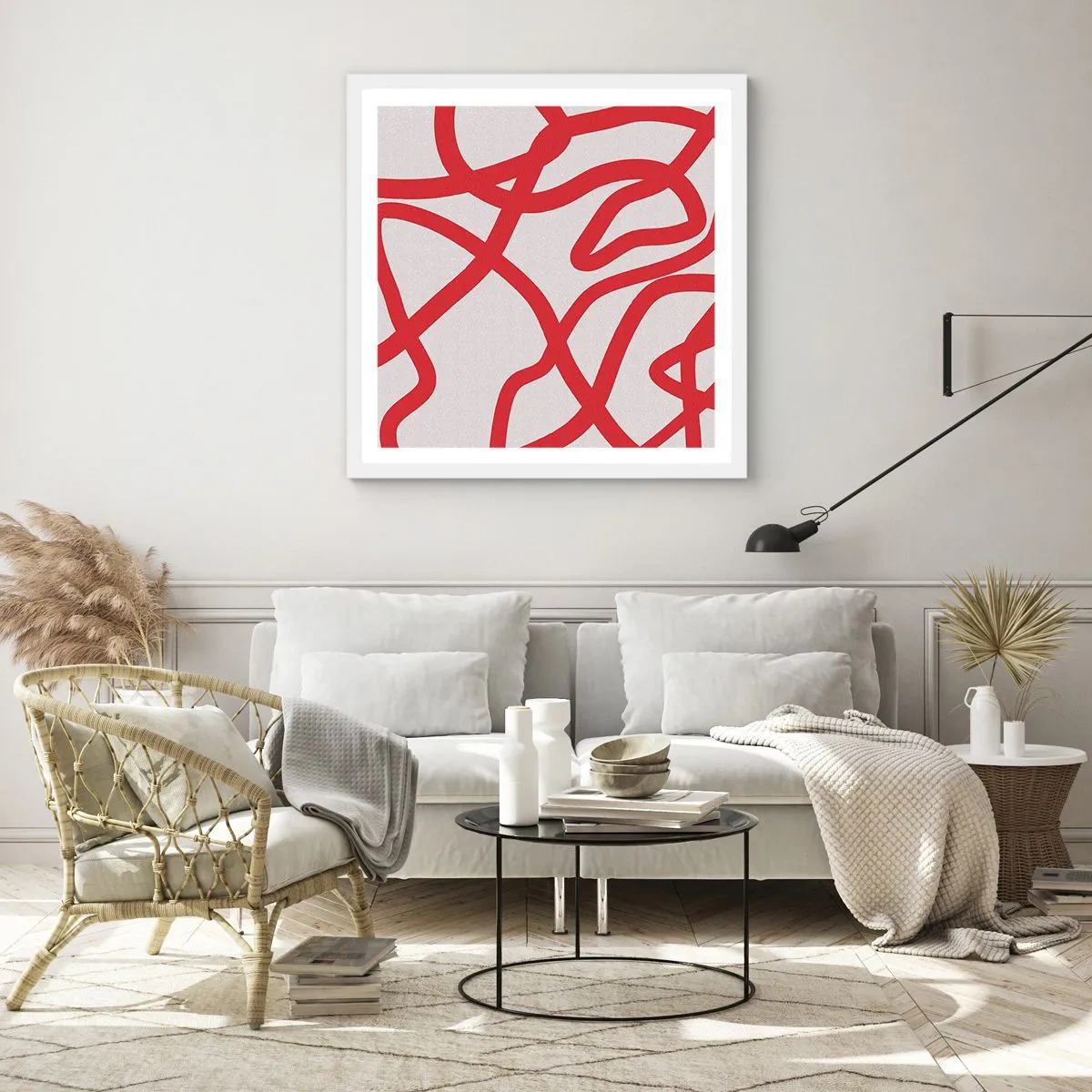 Poster în ramă albă - Roșu pe alb - 40x40 cm
