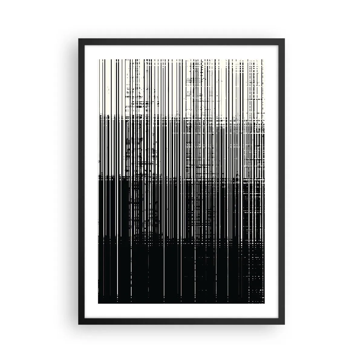 Poster în ramă neagră - Compoziție abstractă de linii negre pe fundal alb - 50x70cm - Valuri și vibrații - Decorațiune modernă pentru perete pentru living și dormitor ARTTOR