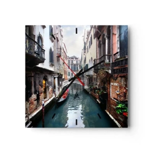 Ceas de perete - Ceas pe sticlă - Peisaj venețian cu gondolă și pod - 30x30 cm
