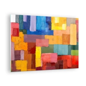 Tablou pe sticlă - Compoziție abstractă de dreptunghiuri colorate - 70x50cm - Fiecare diferită, toate colorate - Decorațiune modernă pentru perete pentru living și dormitor ARTTOR
