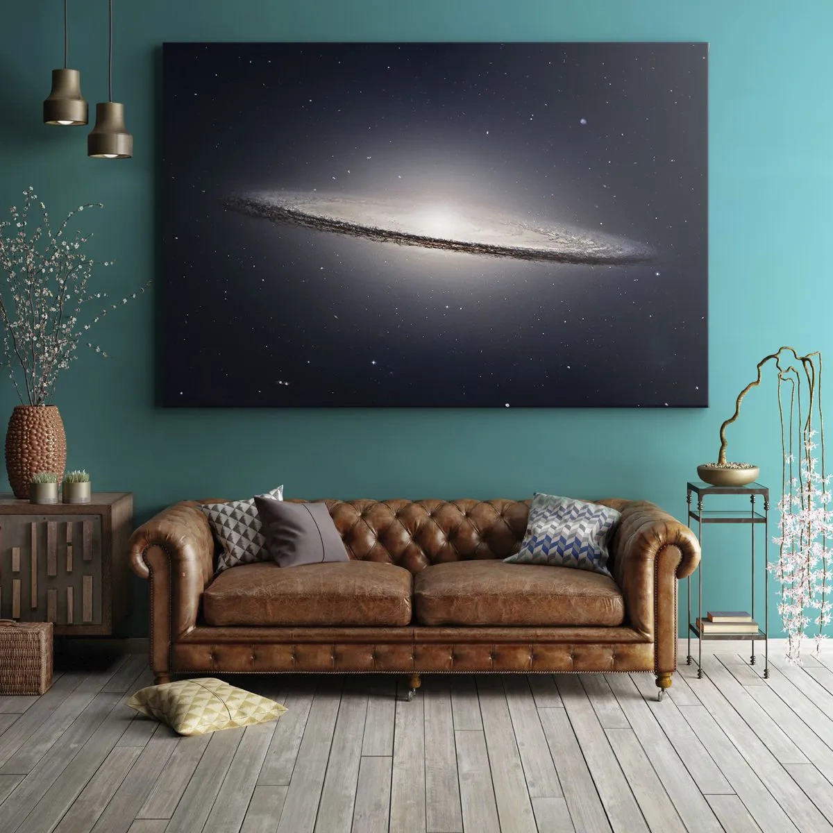 Tablou pe pânză Canvas - O galaxie spirală pe fundalul spațiului înstelat - 70x50cm - Cu mult timp în urmă, într-o galaxie foarte, foarte îndepărtată... - Decorațiune modernă pentru perete pentru living și dormitor ARTTOR
