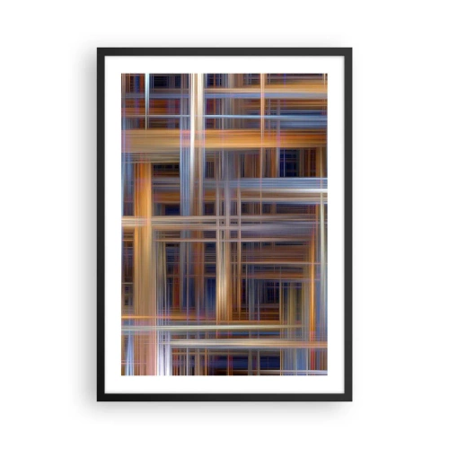 Poster în ramă neagră - Linii geometrice în culori calde și reci - 50x70cm - Țesut din lumină - Decorațiune modernă pentru perete pentru living și dormitor ARTTOR