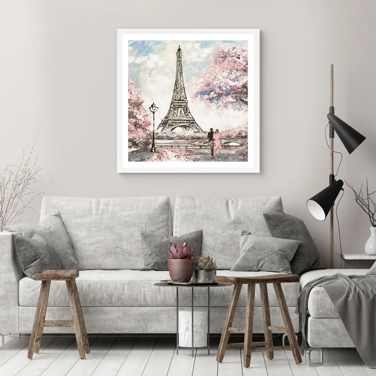 Poster în ramă albă - Plimbare în aprilie la Paris - 60x60 cm