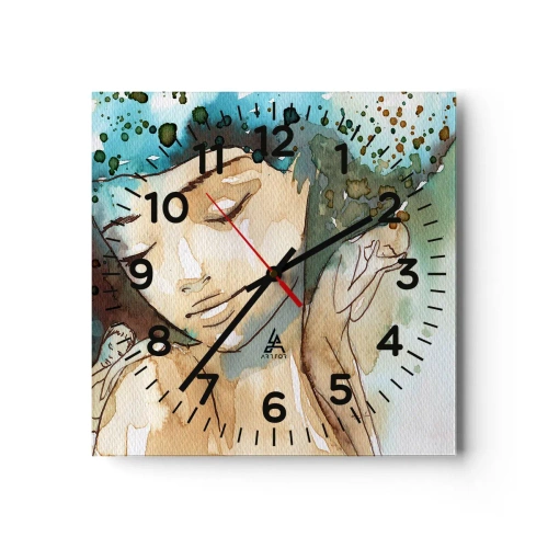 Ceas de perete - Ceas pe sticlă - Lady în albastru - 40x40 cm