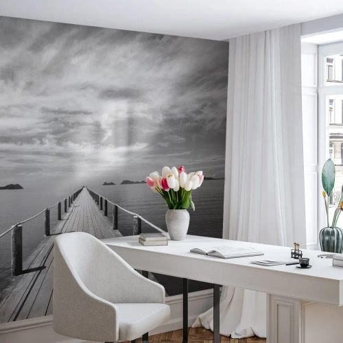 Tapet Standard Eco - Un dig de lemn care duce în depărtare peste o mare calmă - 100x70cm - Ce zici de o călătorie... - Decorațiune modernă pentru perete pentru living și dormitor ARTTOR