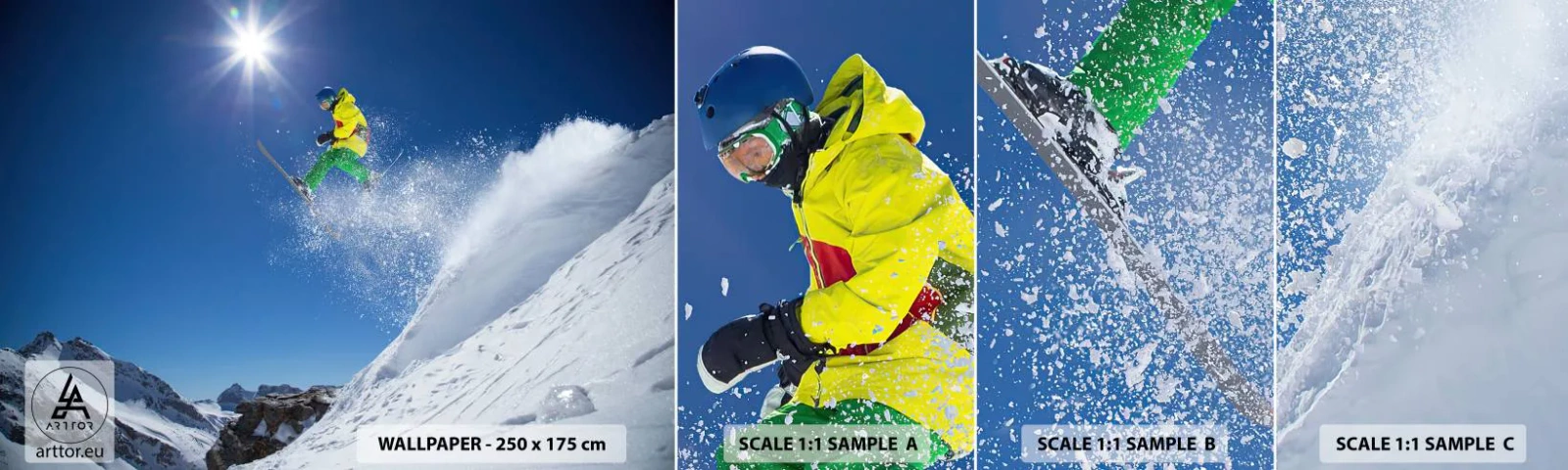 Mostră de Tapet Standard Eco - Dansând cu munții - Sport, Schi, Iarnă - 100x30 cm