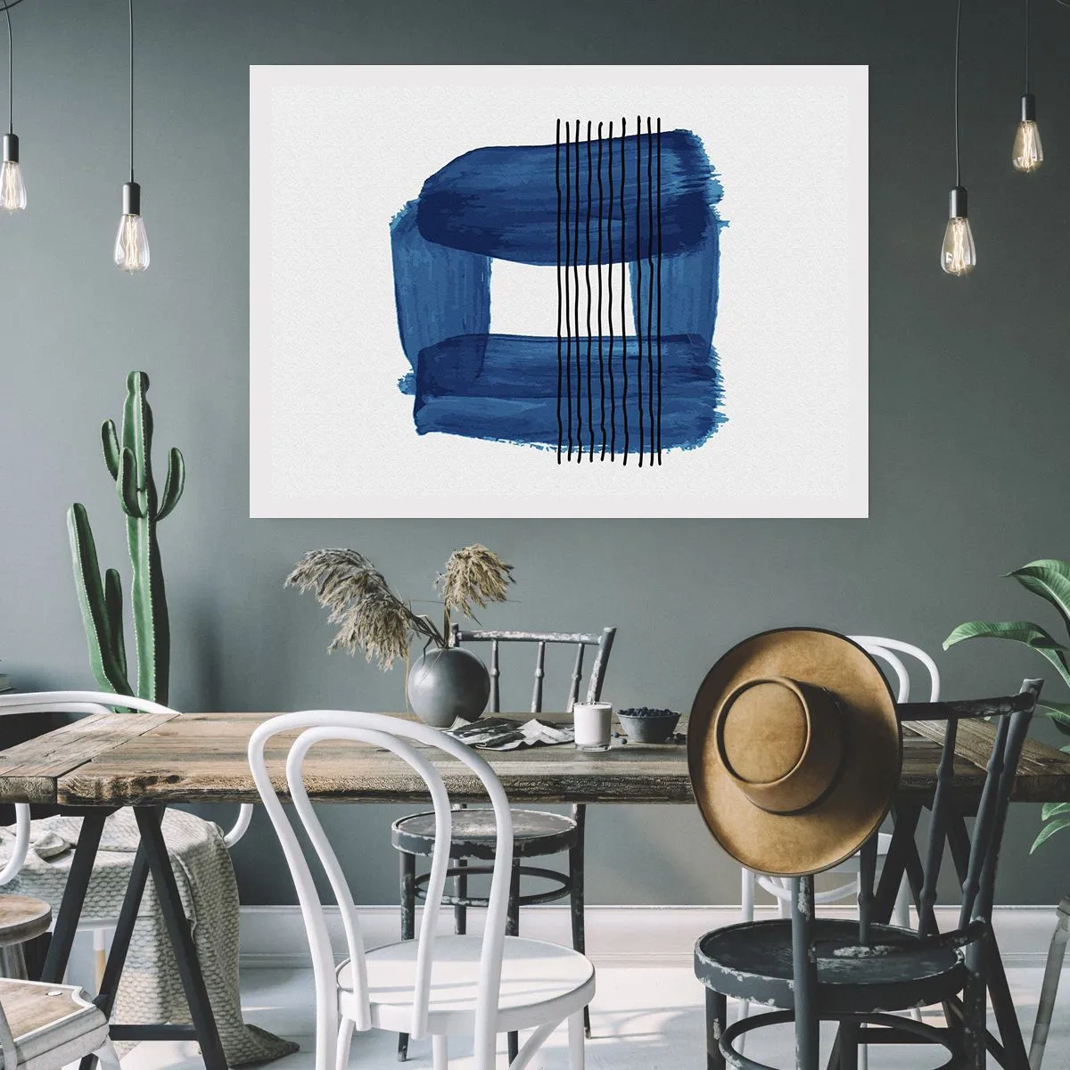 Poster - Compoziție albastru-negru - 100x70 cm