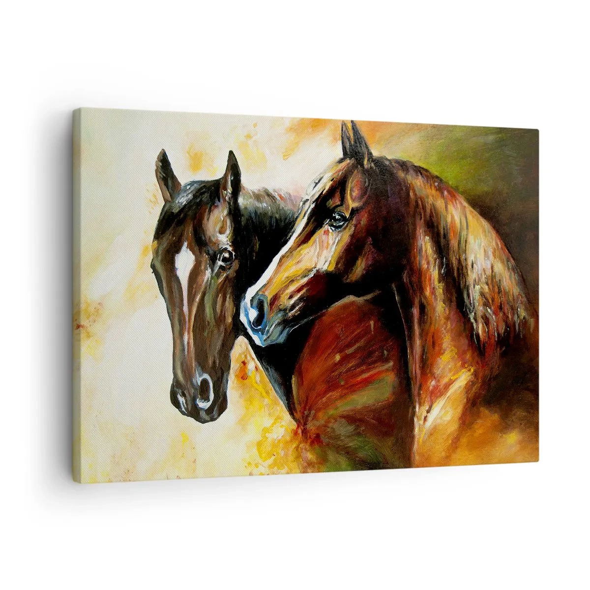 Tablou pe pânză Canvas - O pereche de cai într-o compoziție picturală - 70x50cm - De două ori mai fermecător - Decorațiune modernă pentru perete pentru living și dormitor ARTTOR
