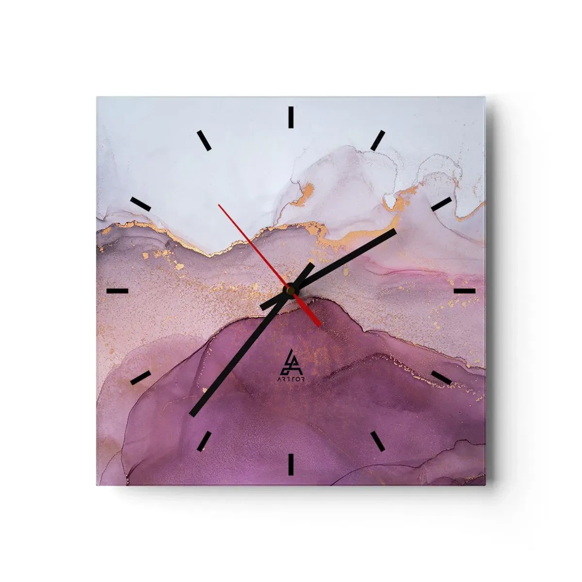 Ceas de perete - Ceas pe sticlă - Valuri de liliac și violet - 30x30 cm
