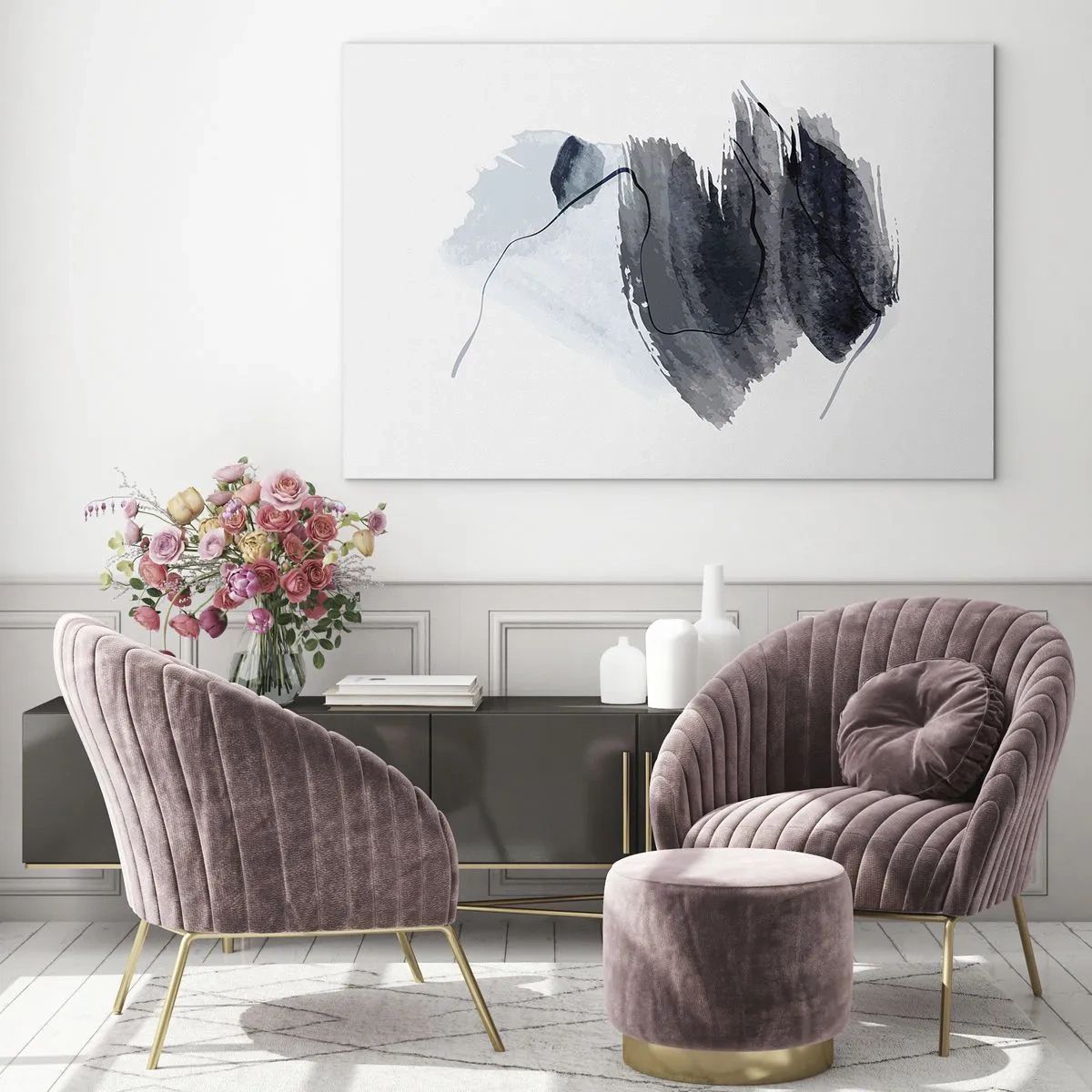 Tablou pe sticlă - O compoziție abstractă în nuanțe de albastru marin și gri - 70x50cm - Intensitate și mișcare - Decorațiune modernă pentru perete pentru living și dormitor ARTTOR