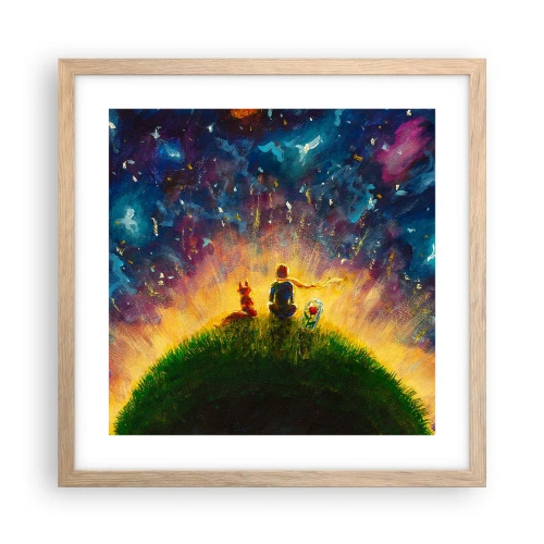 Poster în ramă de stejar deschis - Dragoste și prietenie - întreaga lume - 40x40 cm