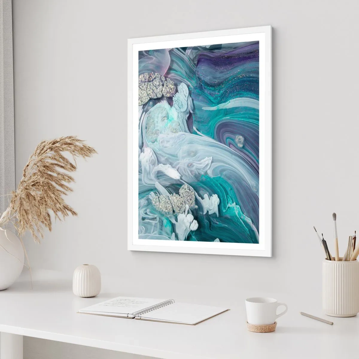 Poster în ramă albă - Râuri de albastru - 70x100 cm