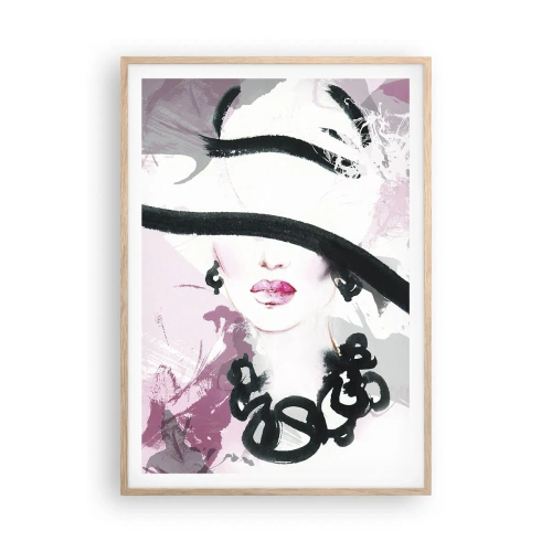 Poster în ramă de stejar deschis - Studiu unei dame în negru și roz - 70x100 cm