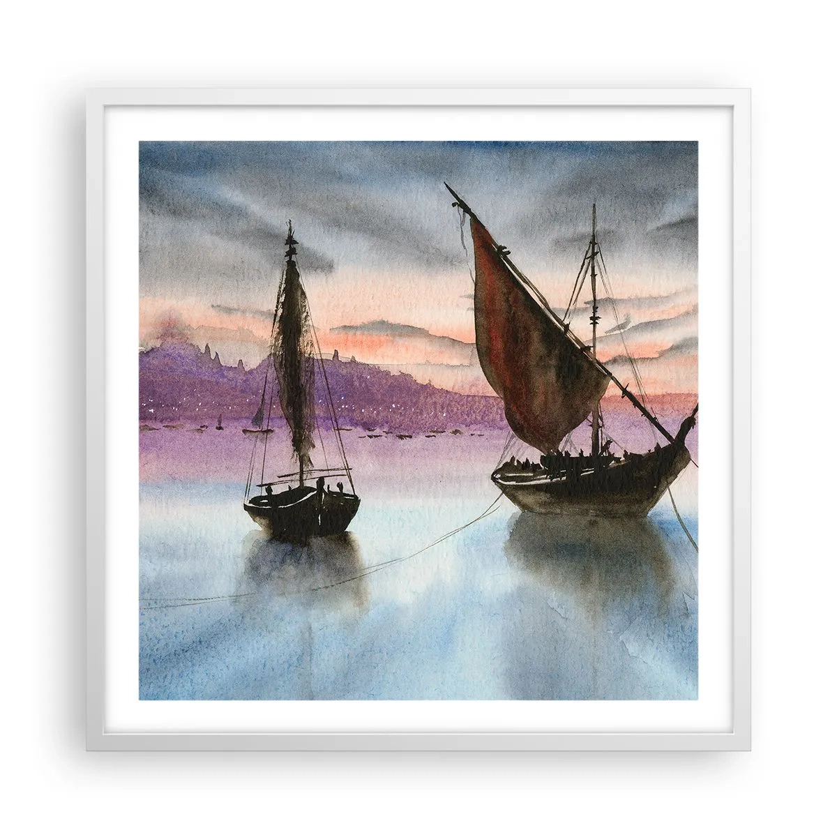 Poster în ramă albă - O seară în port - 60x60 cm
