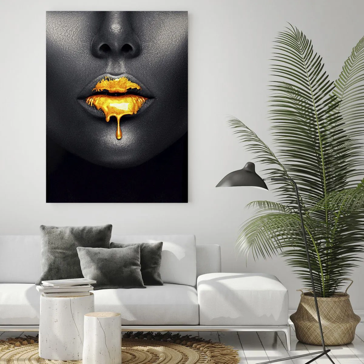 Tablou pe sticlă - Buzele de aur - 50x70 cm