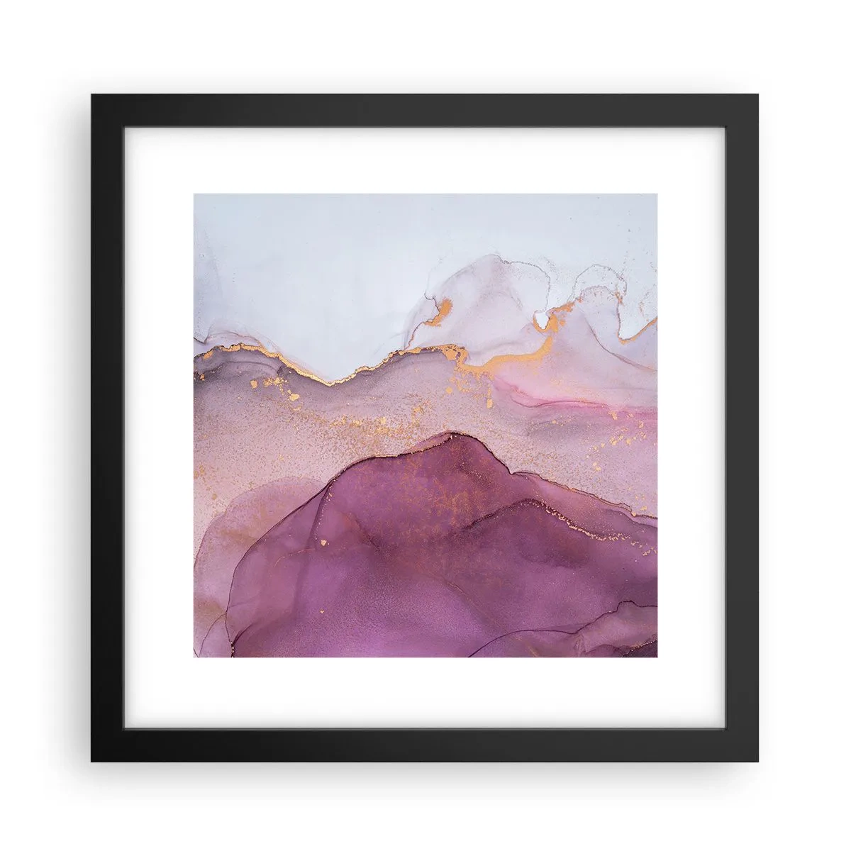 Poster în ramă neagră - Valuri de liliac și violet - 30x30 cm