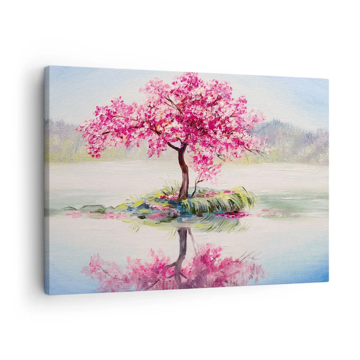 Tablou pe pânză Canvas - Un copac înflorit pe apă liniștită - 70x50cm - Festivalul Primăverii - Decorațiune modernă pentru perete pentru living și dormitor ARTTOR