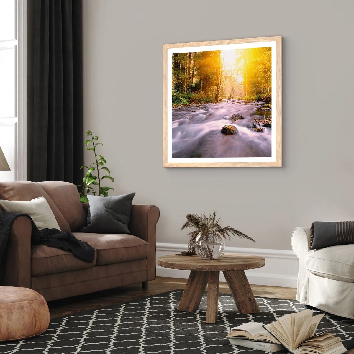 Poster în ramă de stejar deschis - Malachit în rame de argint și aur - 60x60 cm