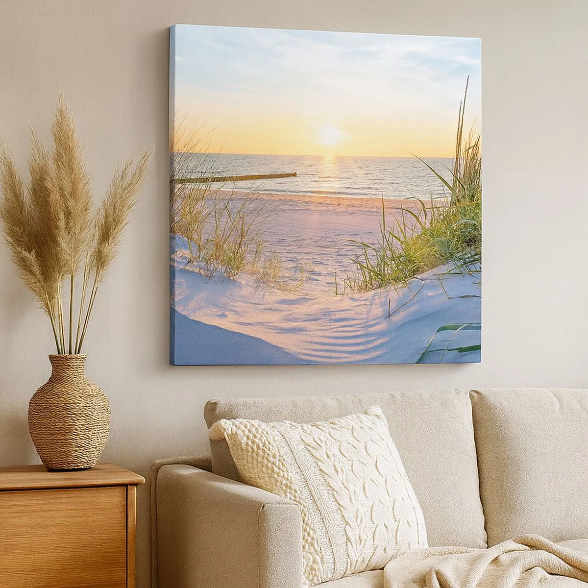 Tablou pe pânză - Zumzet de mare, o plajă sălbatică printre ierburi... - 30x30 cm