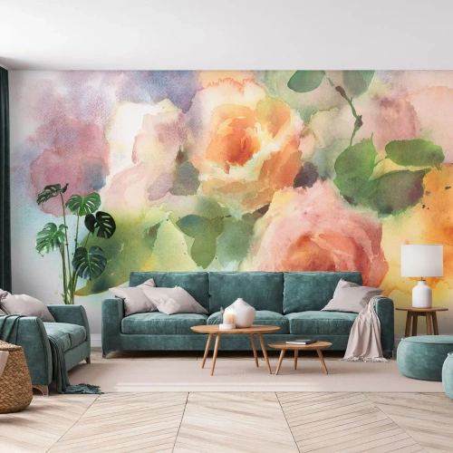 Tapet Premium Sand - Delicat ca o acuarelă - Flori, Trandafiri, Buchet - 100x70 cm