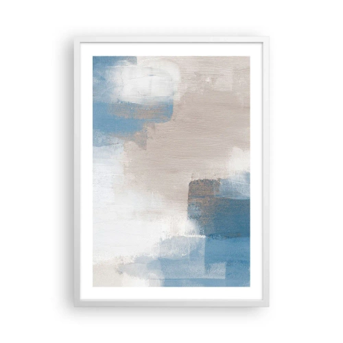 Poster în ramă albă - Abstracție roz în spatele unui voal de albastru - 50x70 cm