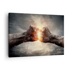 Tablou pe pânză Canvas - Pumni strânși într-o scenă dinamică de incendiu - 70x50cm - Ridică-te pentru a lupta - Decorațiune modernă pentru perete pentru living și dormitor ARTTOR