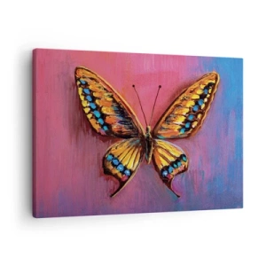 Tablou pe pânză Canvas - Fluture colorat pe un fundal abstract - 70x50cm - O bijuterie a naturii - Decorațiune modernă pentru perete pentru living și dormitor ARTTOR