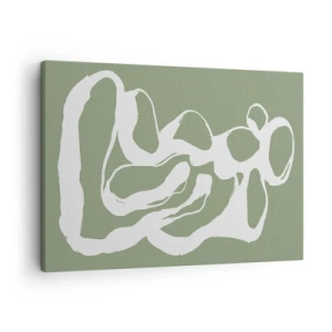 Tablou pe pânză Canvas - Forme organice în alb pe fundal verde - 70x50cm - Chemarea spațiului - Decorațiune modernă pentru perete pentru living și dormitor ARTTOR