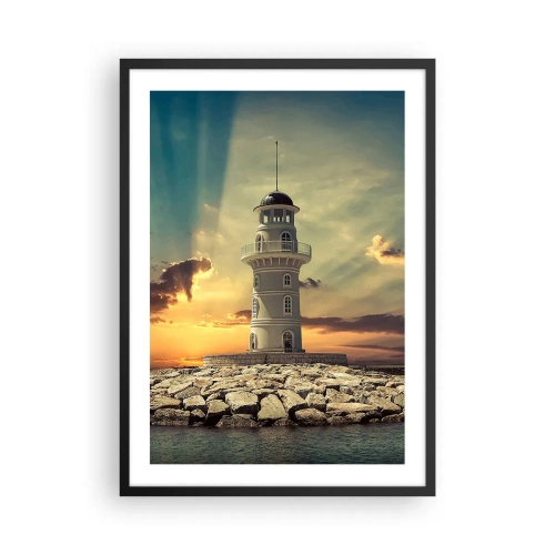 Poster în ramă neagră - Farul la apus - 50x70cm - Lumină - Bunătate - Frumusețe - Decorațiune modernă pentru perete pentru living și dormitor ARTTOR
