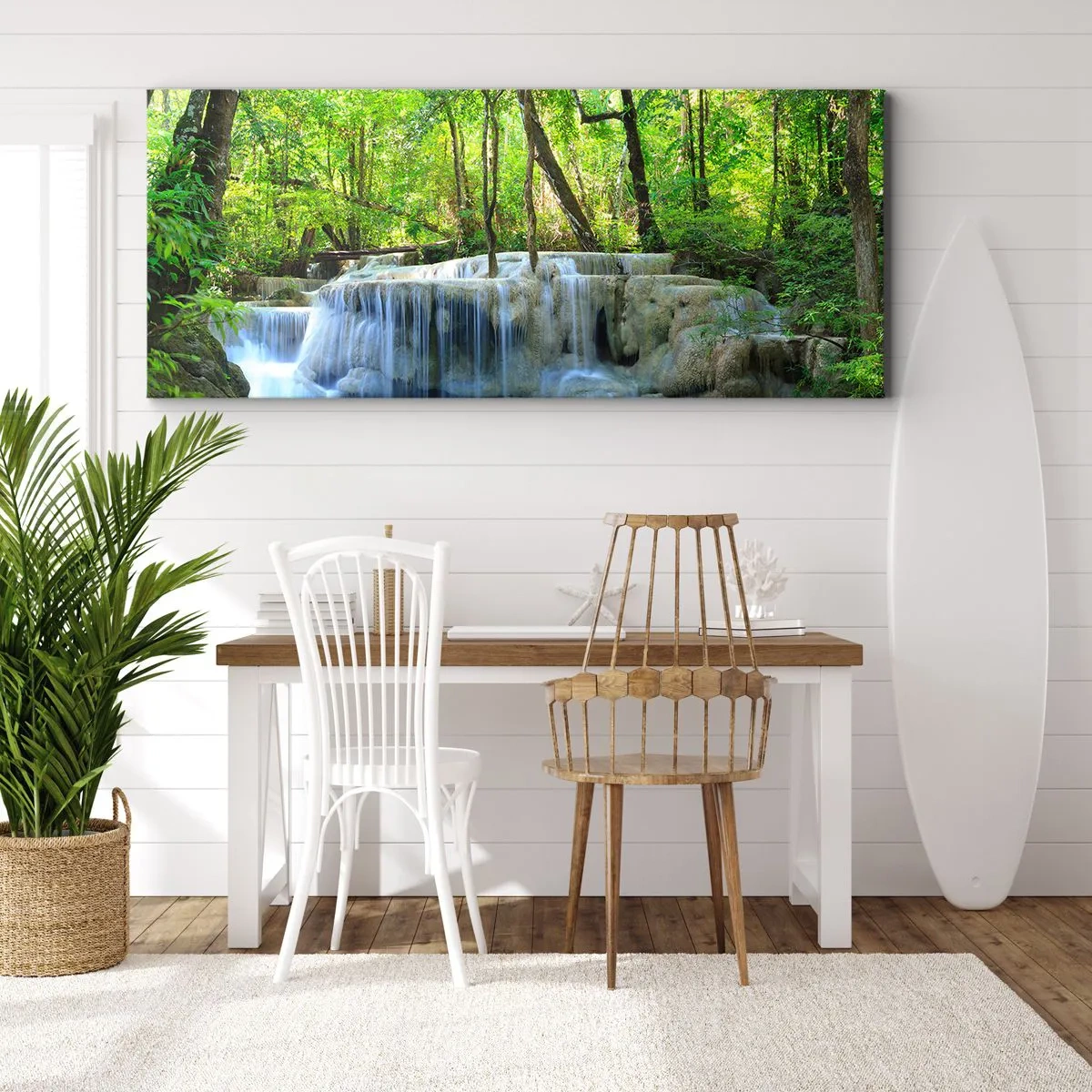 Tablou pe pânză - Scufundat în turcoaz și verde - 100x40 cm