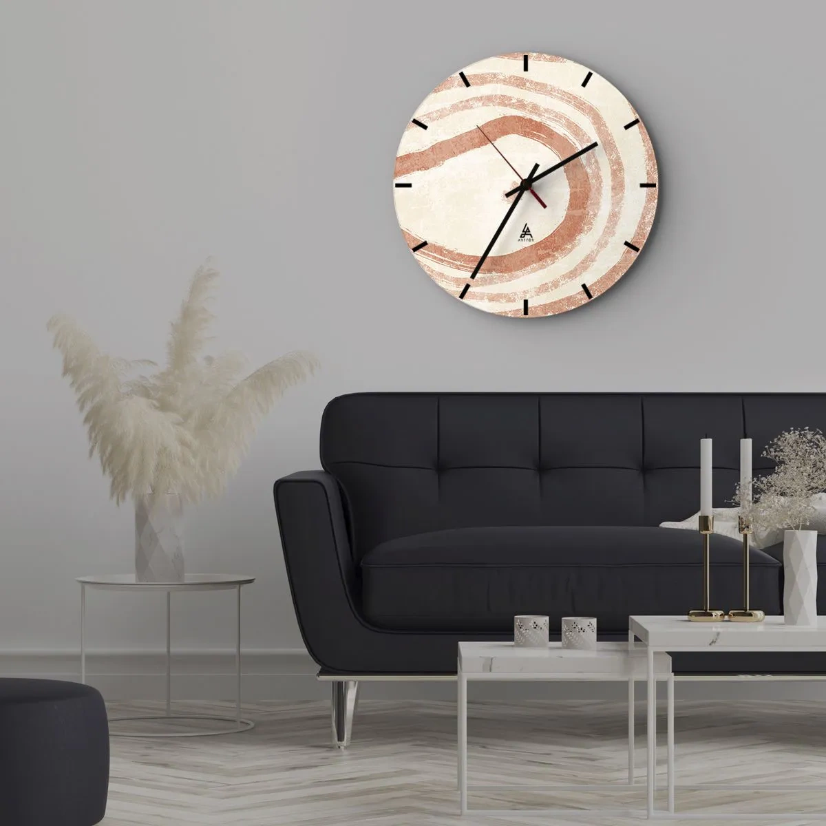 Ceas de perete - Ceas pe sticlă - Cercuri de corali - compoziție - 30x30 cm