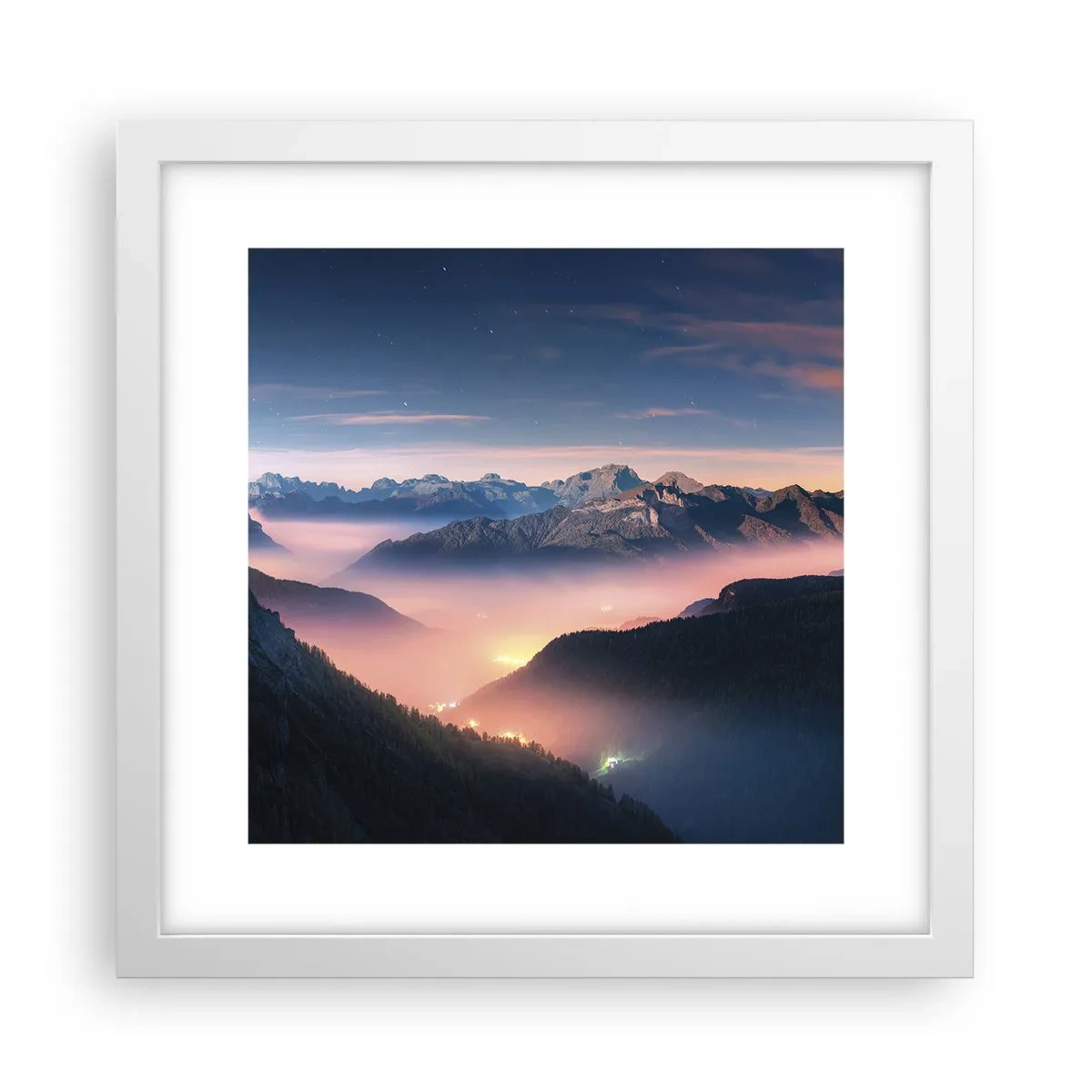 Poster în ramă albă - Lumină în văi - 30x30 cm