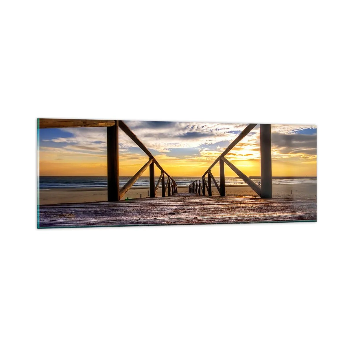 Tablou pe sticlă - Direct la o plajă liniștită la apus de soare - 90x30 cm