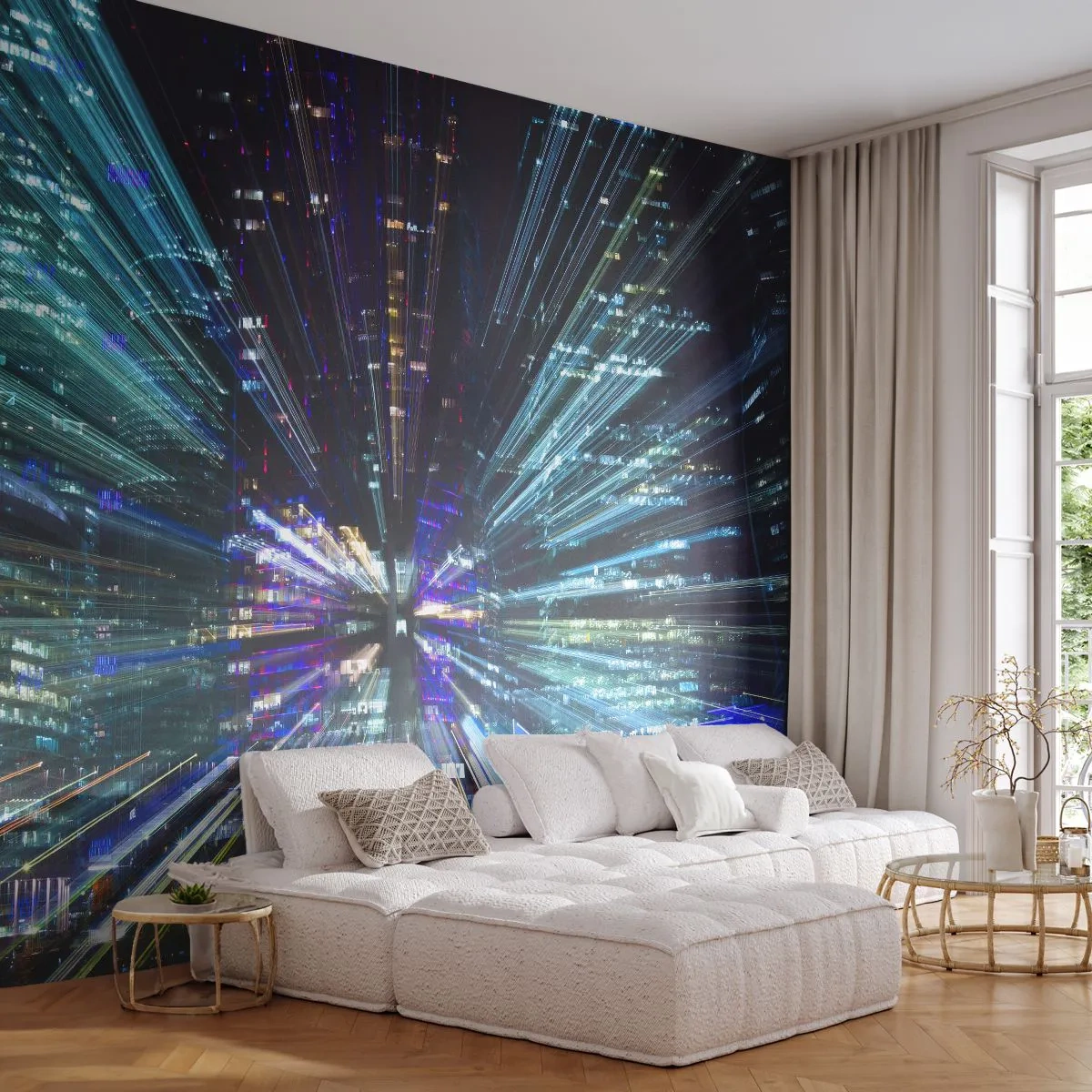 Tapet Standard Eco - Trecere către hiperspațiu - Abstracția, Oraș, Grafică - 400x280 cm