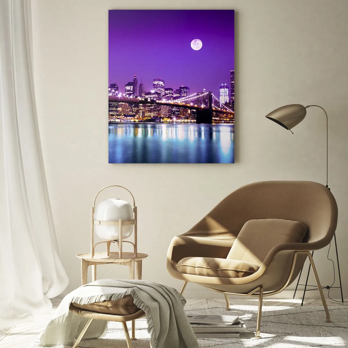 Tablou pe sticlă - Luminile marelui oraș în mov - 50x70 cm