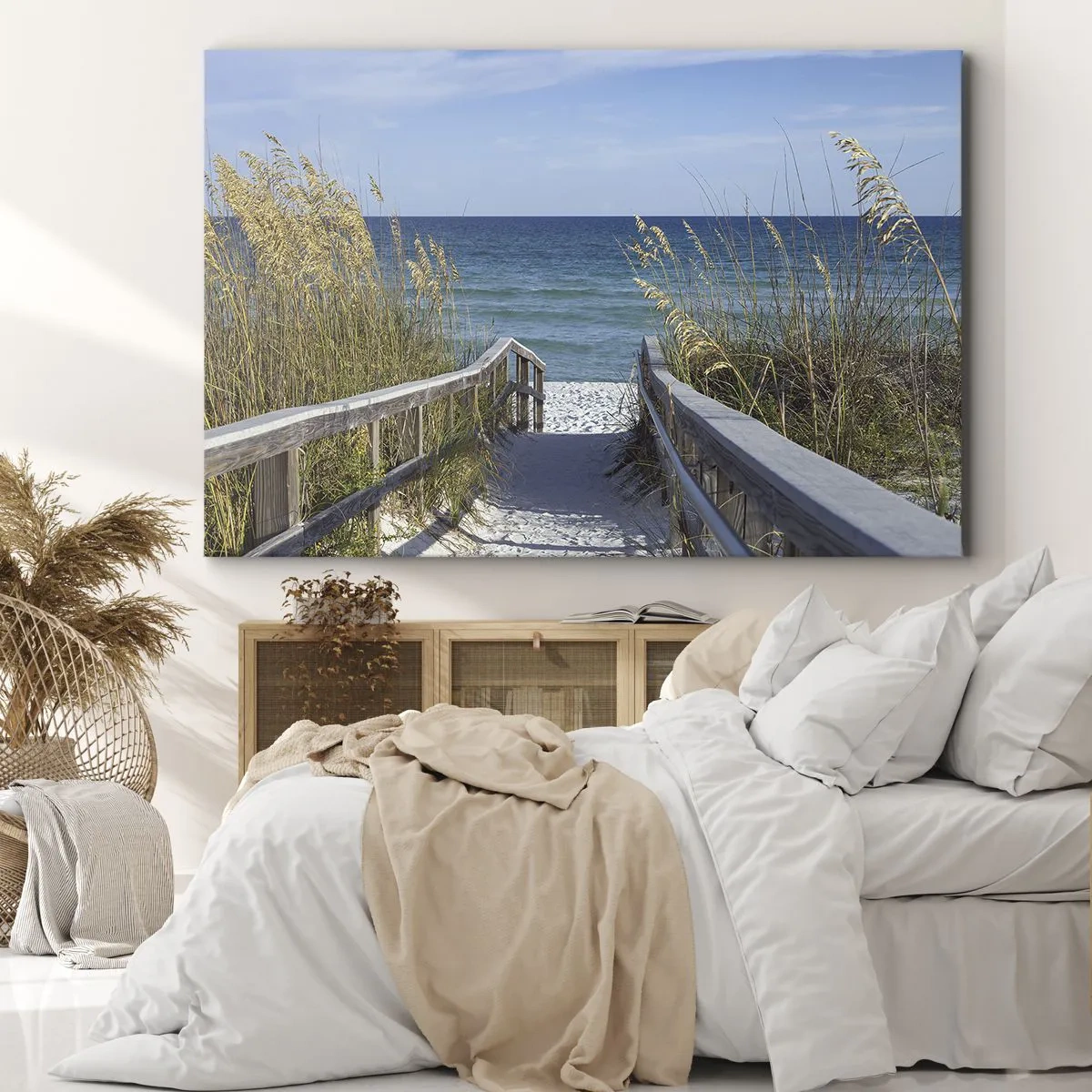 Tablou pe pânză Canvas - Calea spre plajă cu vedere la mare - 70x50cm - În soare, în vânt - Decorațiune modernă pentru perete pentru living și dormitor ARTTOR
