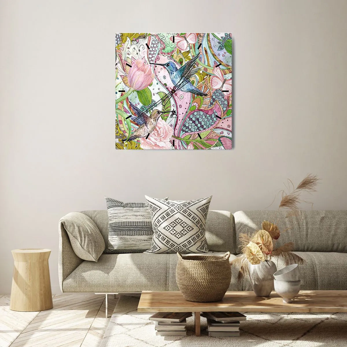 Ceas de perete - Ceas pe sticlă - Încurcat în viță de vie - 40x40 cm