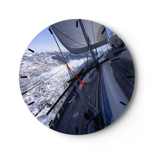 Ceas de perete - Ceas pe sticlă - Un iaht pe marea deschisă printre valuri - 30x30cm - Știu ce înseamnă să fii o pasăre - Decorațiune modernă pentru perete pentru living, bucătărie și dormitor ARTTOR