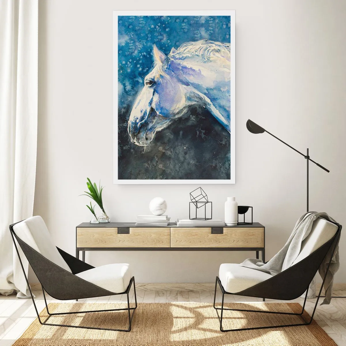 Poster - Portret într-o strălucire albastră - 70x100 cm
