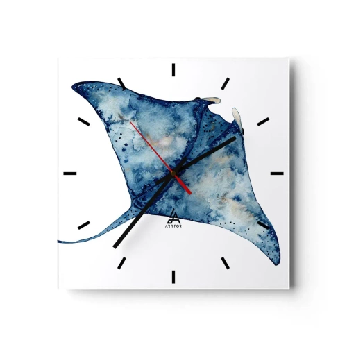 Ceas de perete - Ceas pe sticlă - Viața în albastru - 40x40 cm