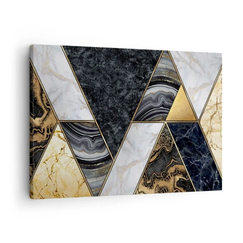 Tablou pe pânză Canvas - Triunghiuri geometrice în auriu, marmură și nuanțe închise - 70x50cm - Piatră cu piatră - Decorațiune modernă pentru perete pentru living și dormitor ARTTOR