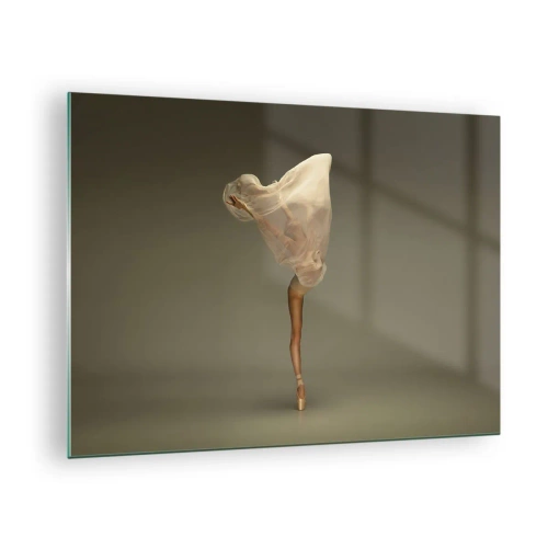 Tablou pe sticlă - O dansatoare într-o poză delicată cu vălul ridicat - 70x50cm - Pe cale să zboare - Decorațiune modernă pentru perete pentru living și dormitor ARTTOR