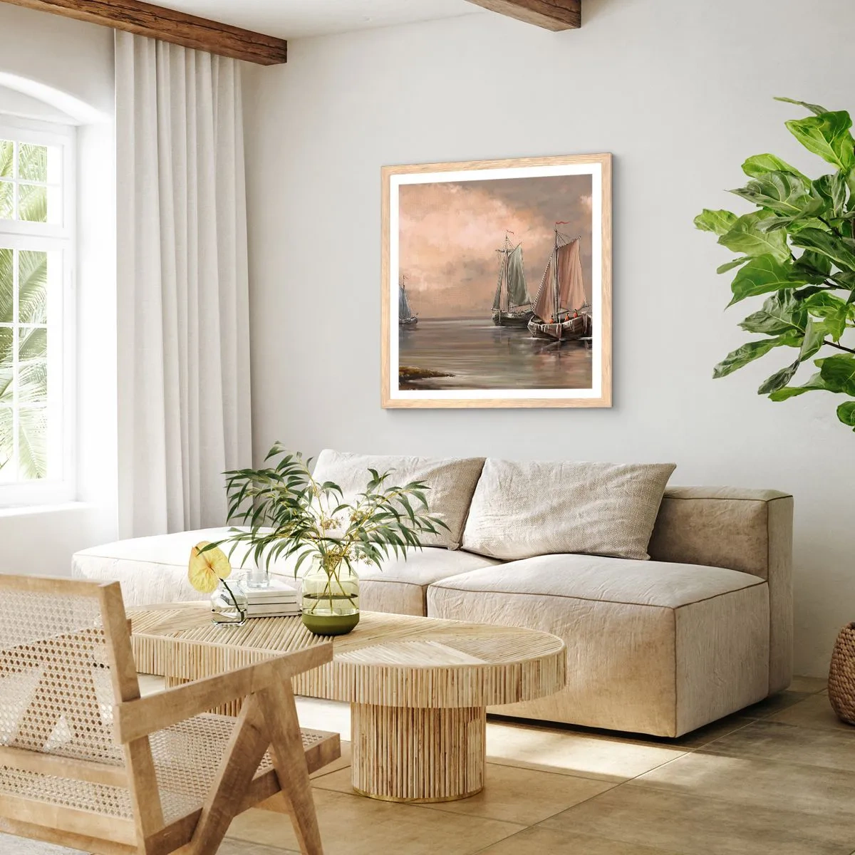 Poster în ramă de stejar deschis - Întoarcerea marinarilor - 50x50 cm