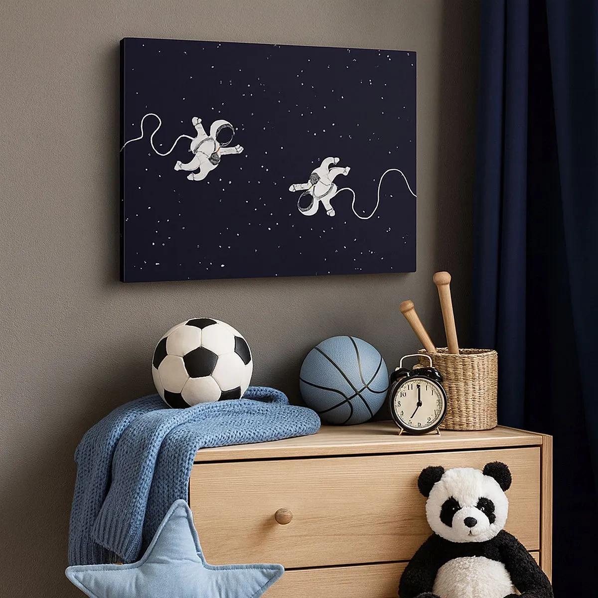 Tablou pe pânză Canvas - Astronauți plutind în spațiu pe un fundal de stele - 70x50cm - Dansul spațial - Decorațiune modernă pentru perete pentru living și dormitor ARTTOR