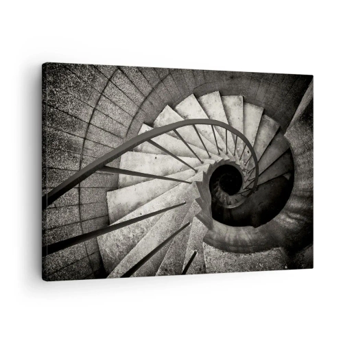 Tablou pe pânză Canvas - Scară în spirală alb-negru în stil modern - 70x50cm - În sus și în jos - Decorațiune modernă pentru perete pentru living și dormitor ARTTOR