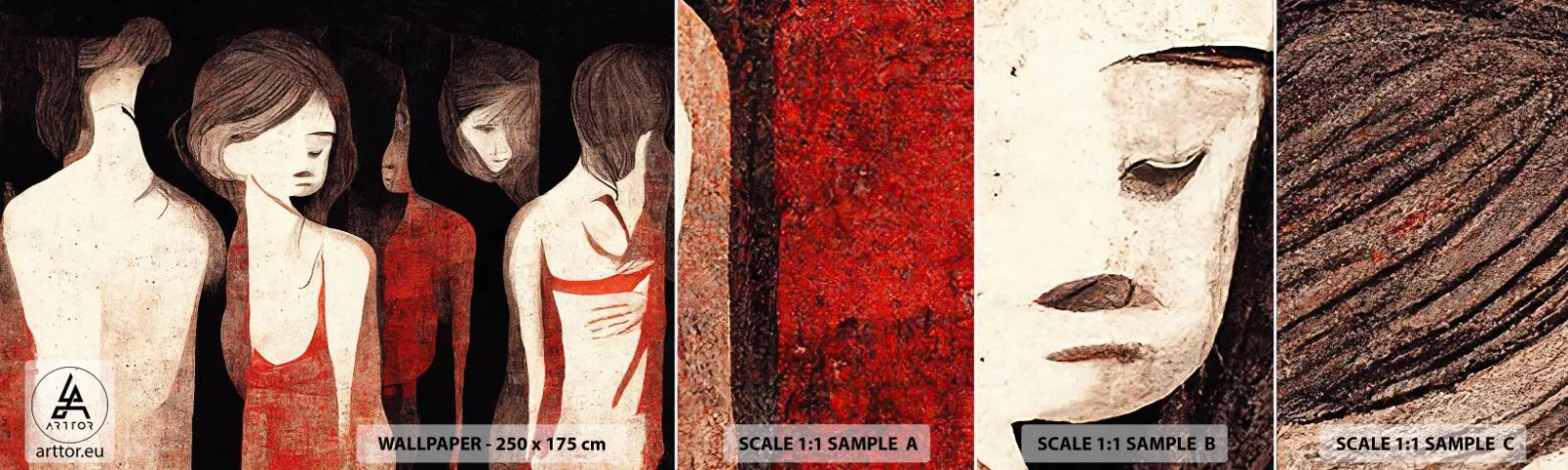 Mostră tapet autocolant Deluxe Sticker - Madonele întunericului - femei, Bucată, Tristeţe - 100x30 cm