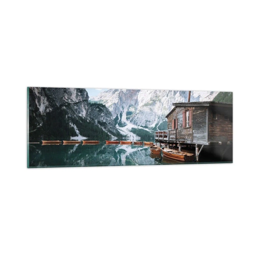 Tablou pe sticlă - Dimineață cristalină de munte - 90x30 cm